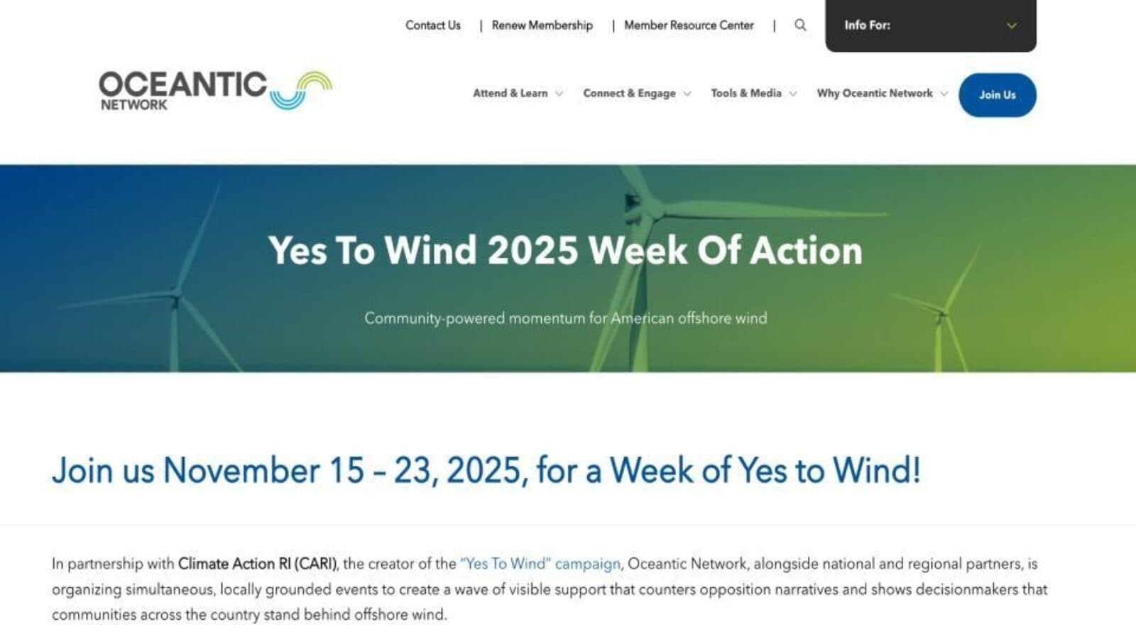Oceantic Network's Yes to Wind 2025 Week of Action